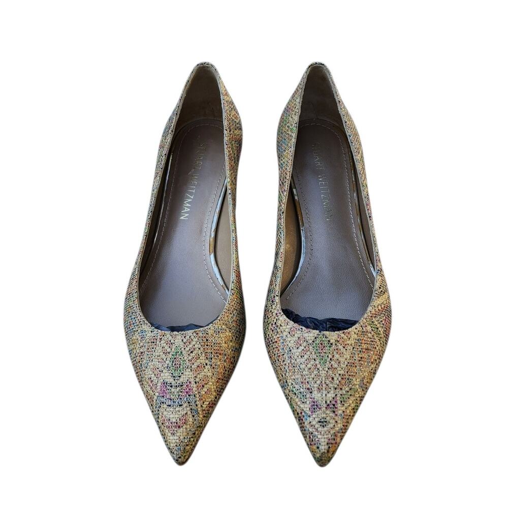 Stuart Weitzman Multicolor Geometric Woven Texture Kitten Heels 7.5 - Picture 5 of 10